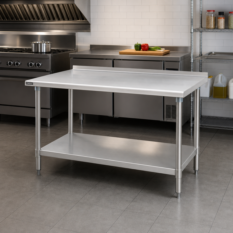 Product image #2 for Eagle Group Spec-Master 48-Inch x 24-Inch 14-Gauge Stainless Steel Work Table with Rear Up-Turn and Adjustable Undershelf