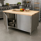 Thumbnail image #2 for BK Resources CMT-3048H2 48 x 30 x 34-3/4 Inch Dual-Access Hard Maple Chef Table with Hinged-Door Stainless Steel Cabinet Base