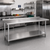 Thumbnail image #2 for Advance Tabco 108 x 36-Inch Stainless Steel Work Table with 14-Gauge Top, Rear Up-Turn, and Undershelf