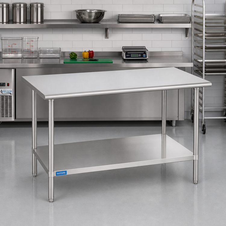 Product image #2 for Sapphire Manufacturing 60 Inch x 36 Inch 18-Gauge 400 Series Stainless Steel Work Table with Adjustable Undershelf