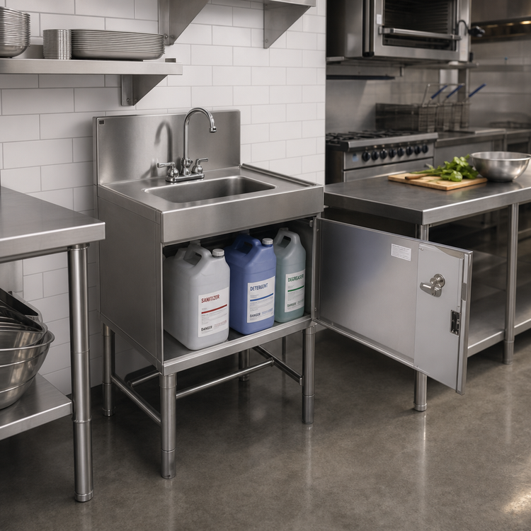Product image #2 for Spec-Bar Cabinet-Style Wet Waste Sink with 3-Container Chemical Storage, 12 Inch W x 24 Inch D