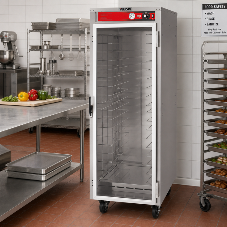 Product image #2 for Vulcan Mobile Non-Insulated Heated Holding Cabinet Cart with Glass Door, 18 Sheet Pan / 36 Steam Table Pan Capacity