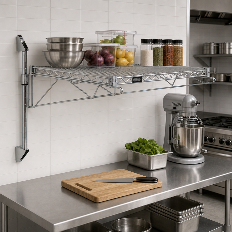 Product image #2 for Quantum Cantilever Single Shelf Wall-Mount Wire Shelving Kit, 48 x 21 Inches, Gray Epoxy Coated