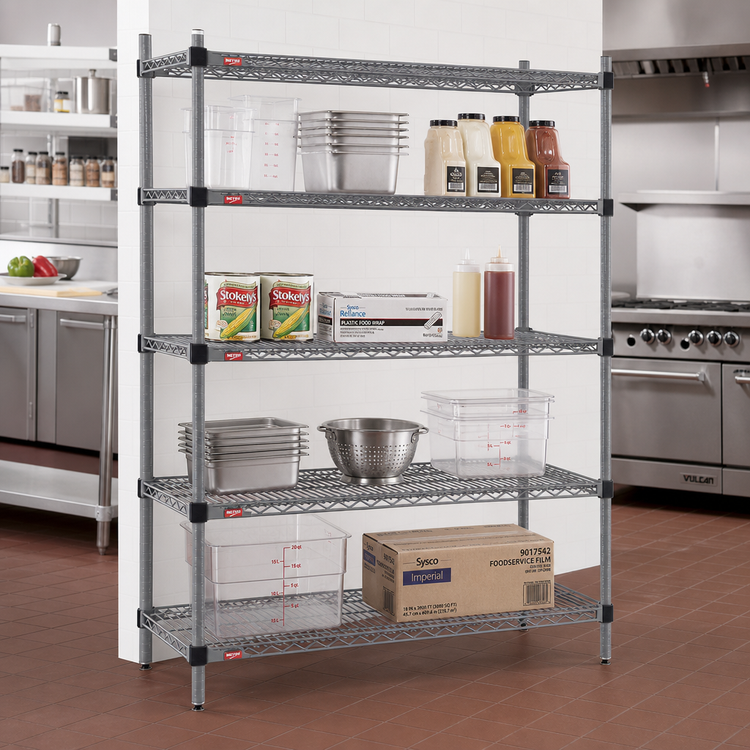 Product image #2 for Eagle Group Valu-Master Quad-Adjust 4-Tier Wire Shelving Starter Unit, 60 Inch W x 24 Inch D x 74 Inch H, Pewter Gray Epoxy