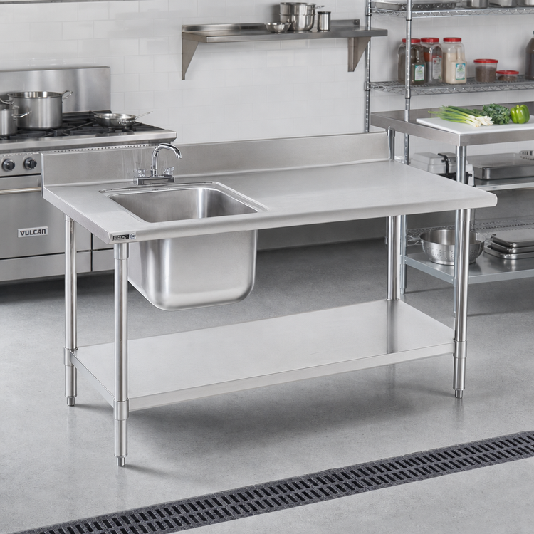 Product image #2 for Deluxe Stainless Steel Work Table with Sink, Left Bowl, Backsplash, and Undershelf, 72-Inch x 30-Inch