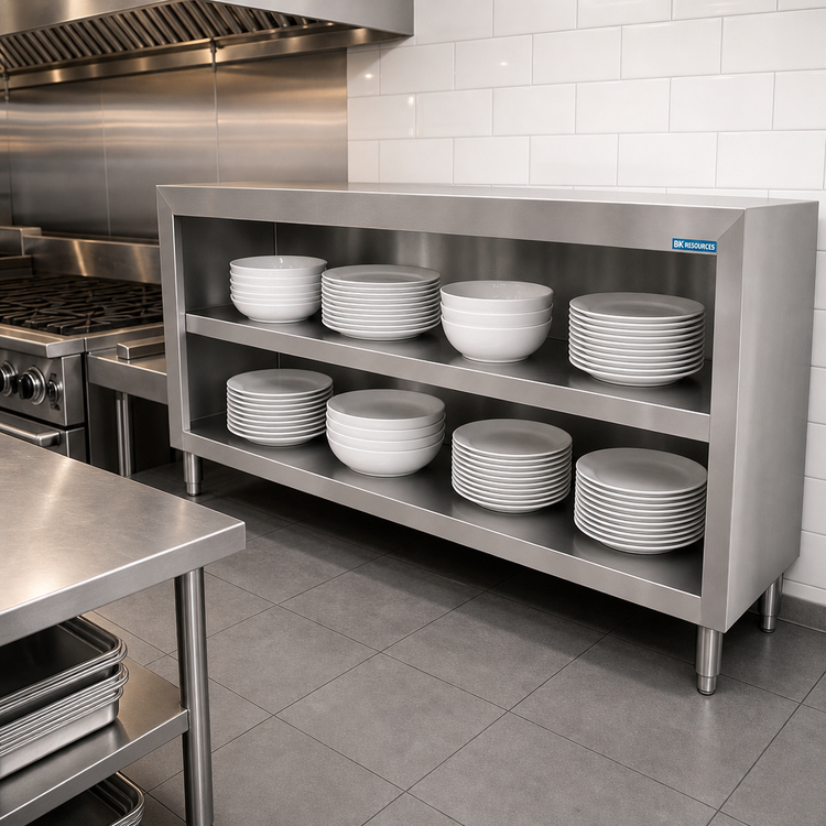 Product image #2 for BK Resources BKDC-1860 60-Inch Wide x 18-Inch Deep Open-Front Stainless Steel Dish Cabinet with Fixed Shelf