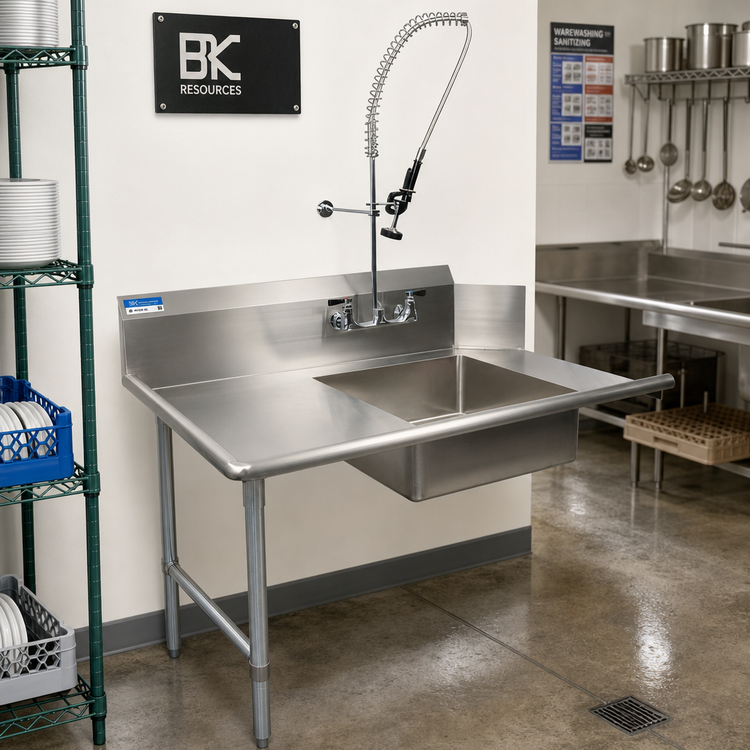 Product image #2 for BK Resources 48-Inch Straight Left-to-Right Soiled Dish Table with Pre-Rinse Sink and 10-Inch Backsplash