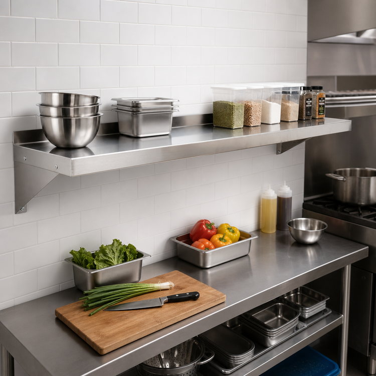Product image #3 for Mixrite 84-Inch Wall-Mounted 18-Gauge 304 Stainless Steel Shelf