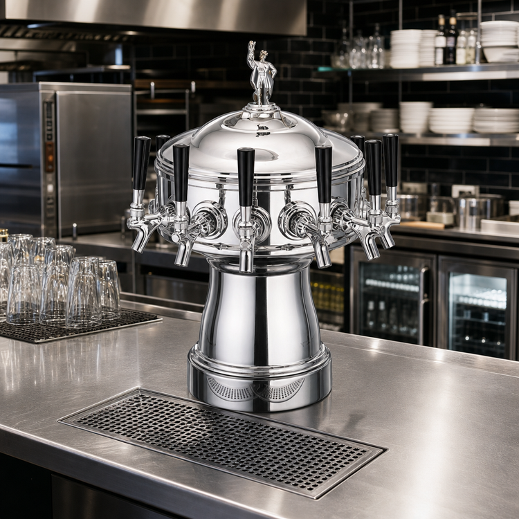 Product image #2 for Perlick Gambrinus Double-Sided Countertop Glycol-Cooled Draft Beer Tower, 4 Faucets per Side, Polished Chrome