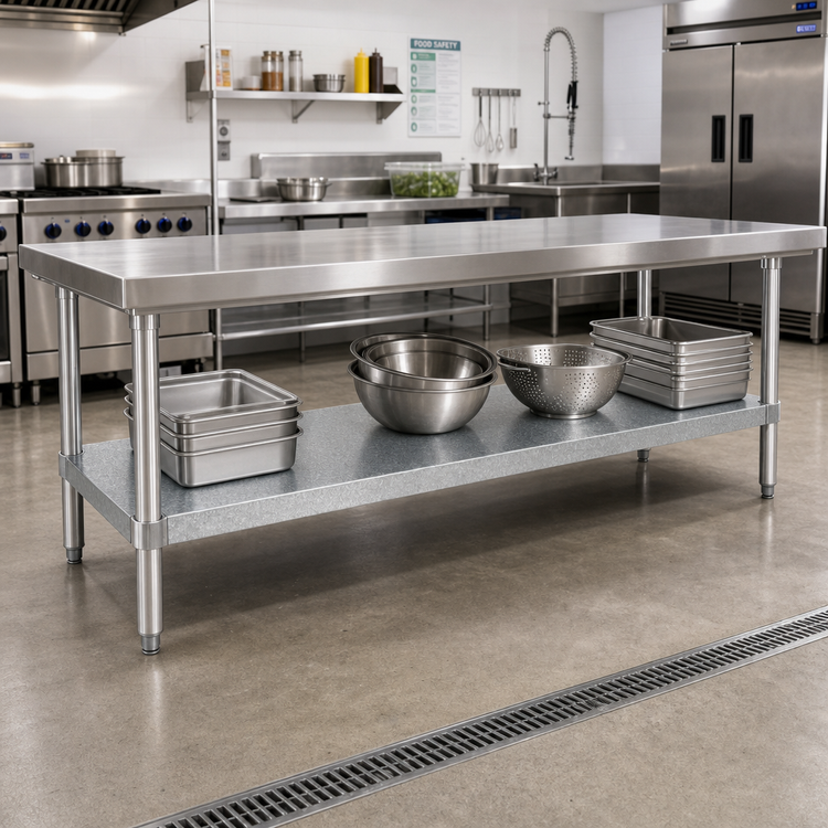 Product image #2 for 84-Inch x 30-Inch Galvanized Steel Undershelf for Commercial Work Tables