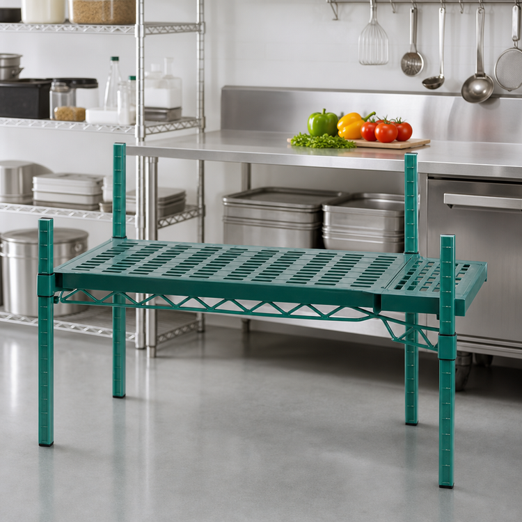 Product image #2 for QuadPLUS Vented Polymer Shelf Mat with Quad-Adjust Wire Frame, 48 x 21 Inches, Green