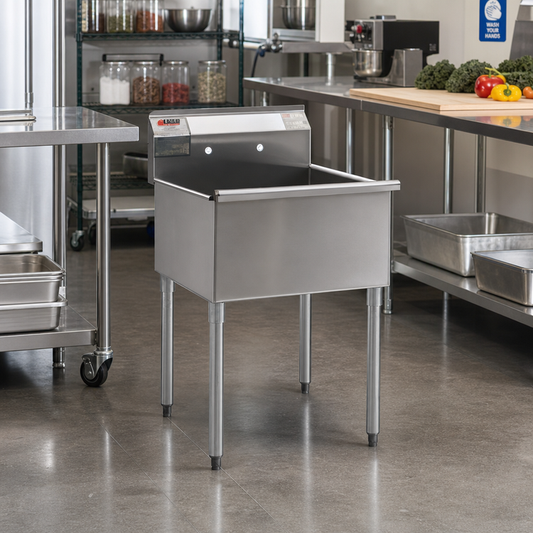 Product image #2 for Eagle Group Floor Model One-Compartment Utility Sink, 18 x 18 Inch Bowl, No Drainboards, 16-Gauge 430 Stainless Steel