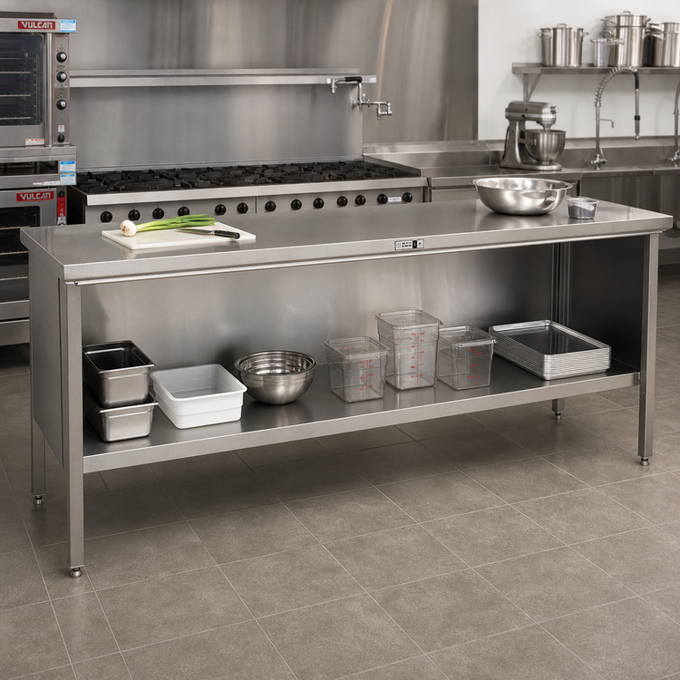 Product image #2 for John Boos EBOS4-30144 144" x 30" Stainless Steel Open Front Enclosed Base Work Table