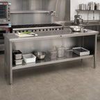 Thumbnail image #2 for John Boos EBOS4-30144 144"W x 30"D Stainless Steel Open-Front Enclosed Base Work Table, 14-Gauge 300 Series Top, Fixed Undershelf