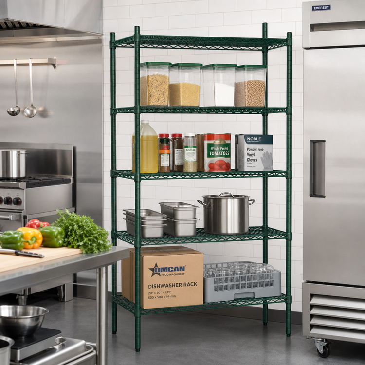 Product image #2 for Omcan USA 48-Inch Wide x 18-Inch Deep x 72-Inch High 4-Shelf Epoxy-Coated Green Wire Shelving Unit