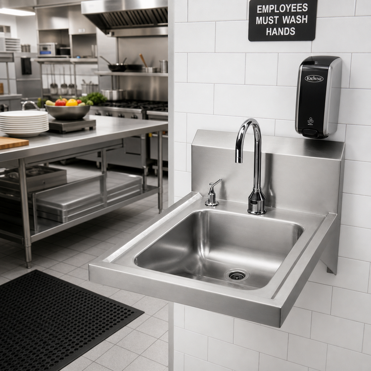 Product image #2 for Krowne HS-51 Wall-Mounted Stainless Steel Hand Sink with Hands-Free Sensor Faucet and Soap Dispenser