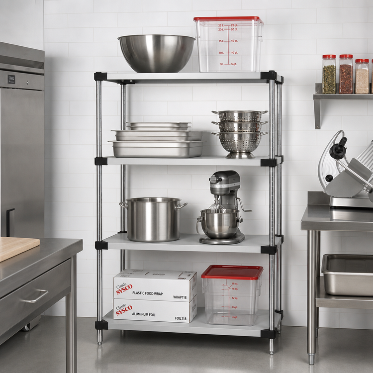 Product image #2 for Quantum Stationary Solid Stainless Steel Shelving Starter Kit, 48 Inch x 14 Inch x 74 Inch