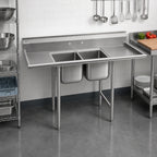 Thumbnail image #2 for Eagle Group 314-24-2-24R-X 2-Compartment 304 Stainless Steel Sink, Right-Hand Drainboard, 24 x 24 x 13-1/2 Inch Bowls, 9-1/2 Inch Backsplash
