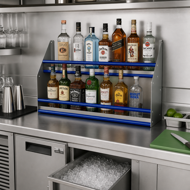 Product image #2 for Advance Tabco Prestige Signature Series Double Tier 30-Inch Stainless Steel Speed Rail, 14-Bottle Capacity