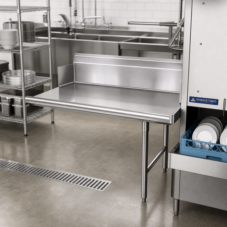 Product image #2 for Advance Tabco Right-Attach Clean Straight Dish Table with 10-1/2-Inch Backsplash, 23 x 30 x 44 Inches
