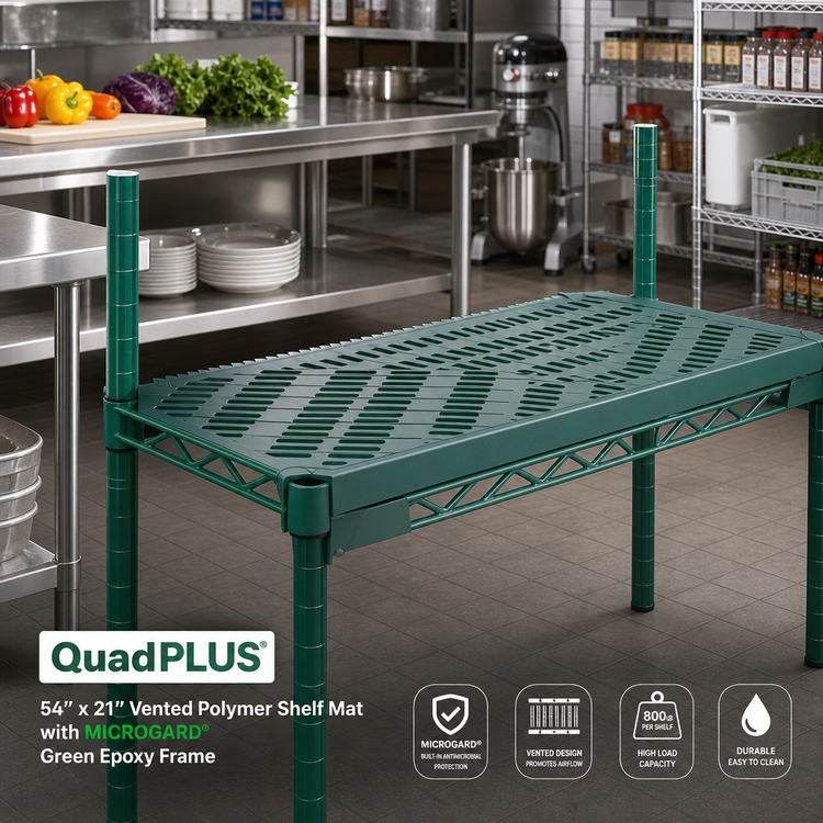 Product image #2 for QuadPLUS 54" x 21" Vented Polymer Shelf Mat with MICROGARD and Green Epoxy Frame
