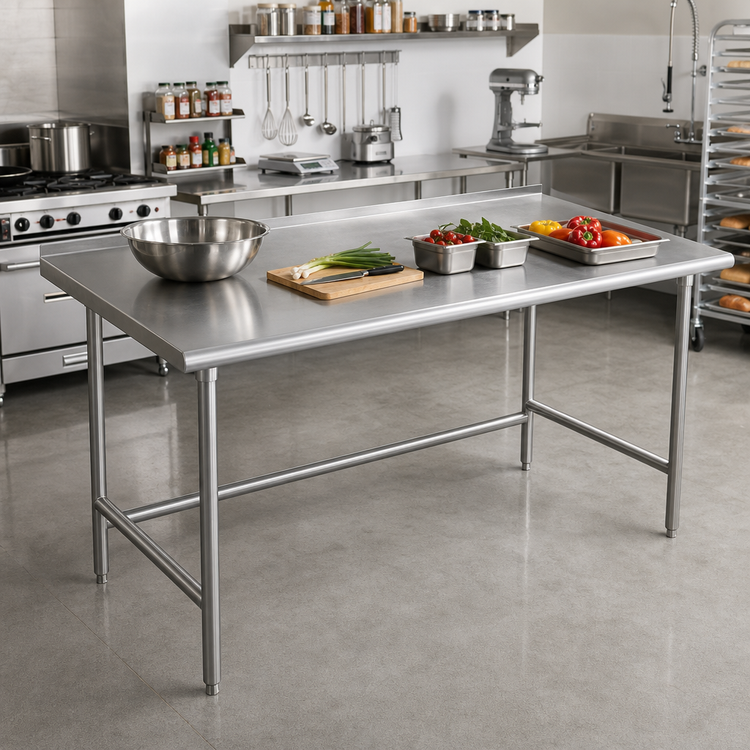 Product image #2 for Advance Tabco 72" x 36" 16-Gauge 304 Stainless Steel Open Base Work Table with 1-1/2" Rear Up-Turn