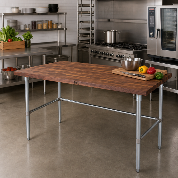 Product image #2 for John Boos 48-Inch x 30-Inch American Black Walnut Edge Grain Wood Top Work Table with Galvanized Legs