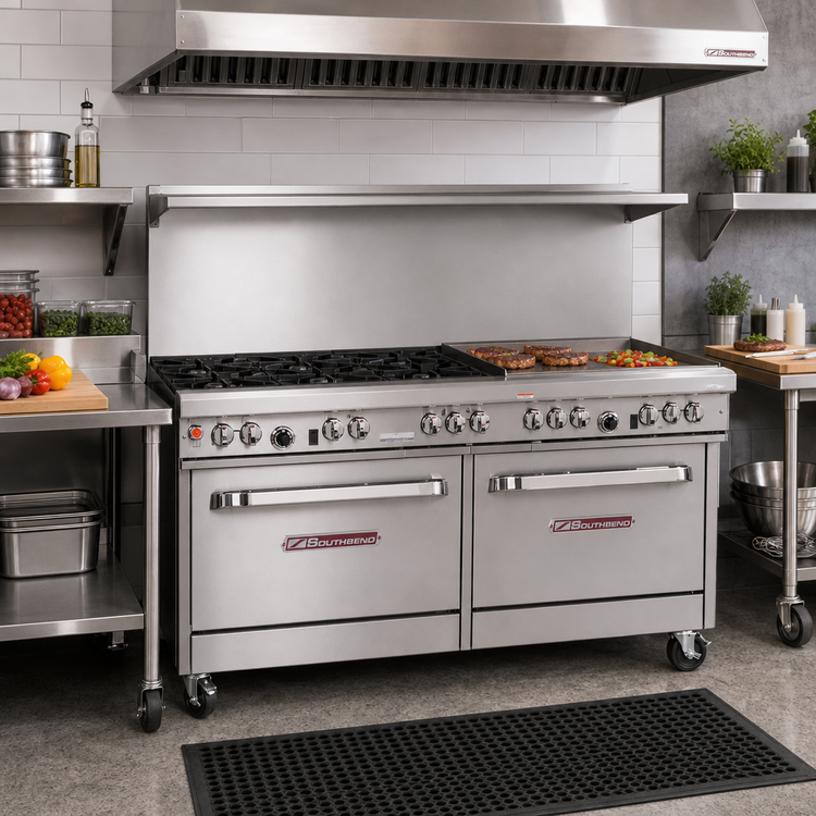Product image #2 for Southbend Ultimate 60-Inch Gas Restaurant Range with 4 Pyromax Burners, 24-Inch Griddle, and 2 Cabinets