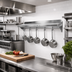 Thumbnail image #2 for John Boos Stallion 60-Inch Wall-Mount 14-Gauge Stainless Steel Pot Rack Shelf with 5 Hooks