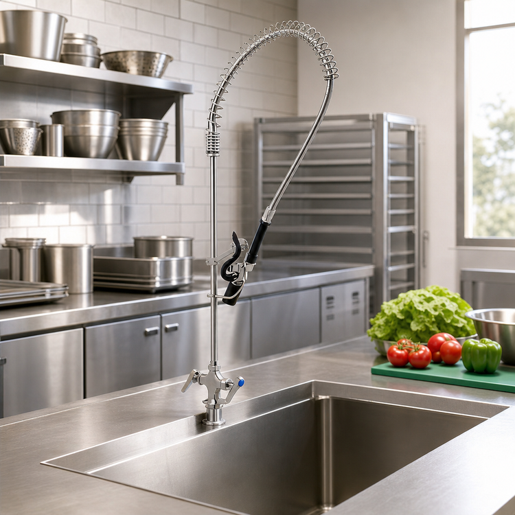 Product image #3 for Stainless Steel Single Hole Deck-Mount Mixing Faucet with 24-Inch Riser, 44-Inch Flexible Hose, and Spray Valve