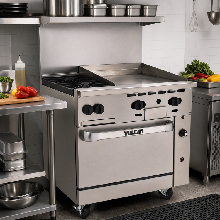 Product image #2 for Vulcan Endurance 36-Inch Gas Restaurant Range with 2 Open Burners, 24-Inch Griddle, and Convection Oven