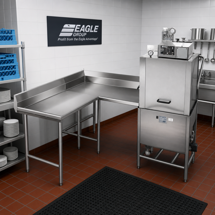 Product image #2 for Eagle Group Corner Clean Dishtable, 72" Machine-to-Corner x 60" Corner-to-End, 16 Gauge 430 Stainless Steel
