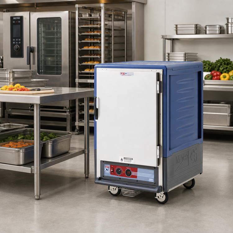 Product image #2 for Metro C5 3 Series Mobile Half-Height Heated Holding Cabinet with Blue Insulation Armour, Solid Door and Fixed Wire Slides