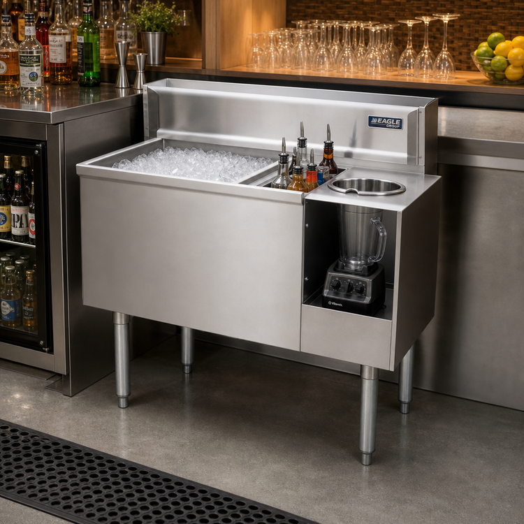 Product image #2 for Eagle Group 2200 Series 50-Inch Underbar Ice Bin/Cocktail Station with Bottle Well and Blender Recess