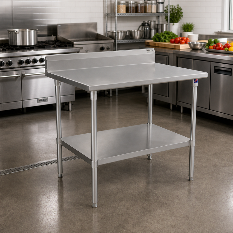 Product image #2 for John Boos Stallion 30" W x 36" D Stainless Steel Top Work Table with 5" Backsplash and Undershelf