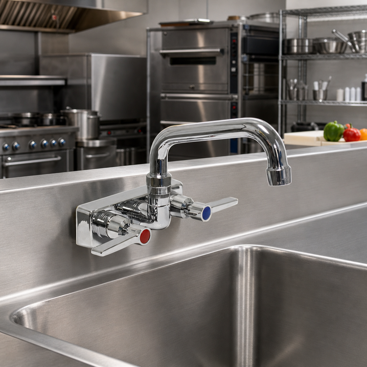 Product image #2 for Advance Tabco K-125 4-Inch Centers Splash Mount Faucet with 6-Inch Swing Spout
