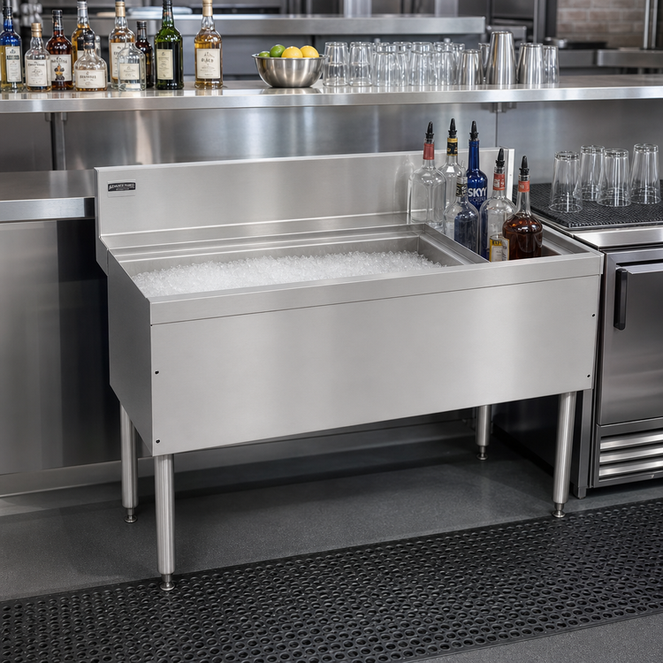 Product image #2 for Advance Tabco Prestige 42-Inch Stainless Steel Underbar Ice Chest with Right Bottle Rack, No Cold Plate