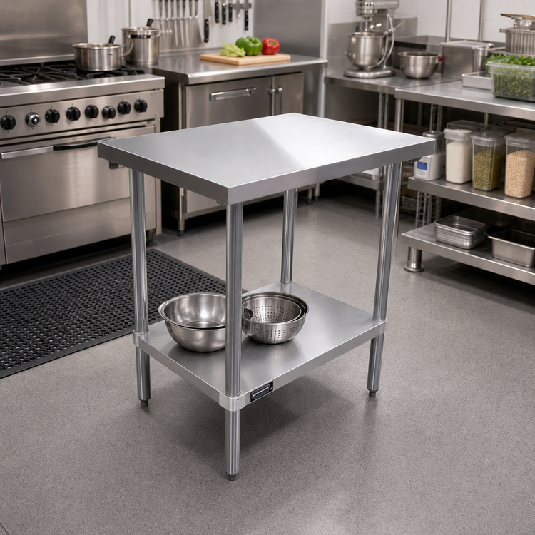Product image #2 for Sapphire 30 x 18 Inch Flat Top Stainless Steel Work Table with Galvanized Legs and Undershelf