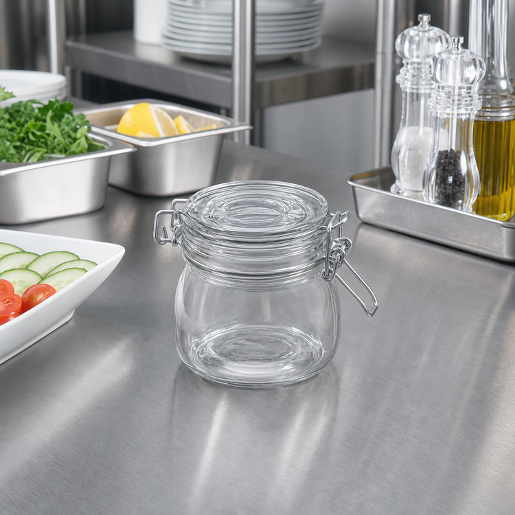 Product image #2 for American Metalcraft 16 oz. Clear Glass Mason Jar Condiment Jar with Hinged Lid