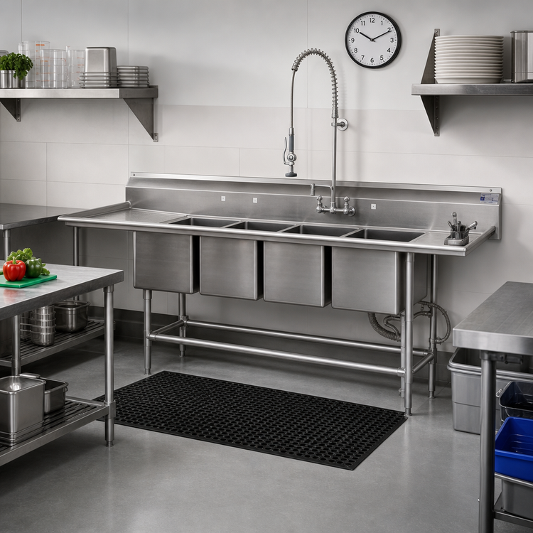 Product image #2 for Spec-Master FN2880-4-30L Four-Compartment Stainless Steel Sink with 30-Inch Left Drainboard