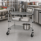 Thumbnail image #2 for Metro Super Erecta MW712 3-Shelf Open Wire Utility Bus Cart with Push Handles, 36 x 24 Inches, Chrome-Plated