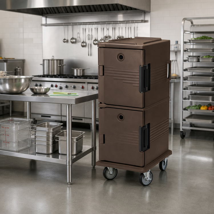 Product image #3 for Cambro Ultra Camcart® Security Package Front-Loading Insulated Food Pan Carrier, 60 Qt. Per Compartment, Dark Brown