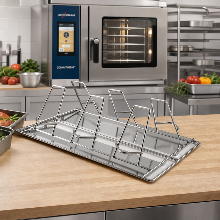 Product image #3 for Alto-Shaam 6-Chicken Self-Trussing Stainless Steel Poultry Roasting Rack with Drip Guard for 20-10 Combitherm Oven