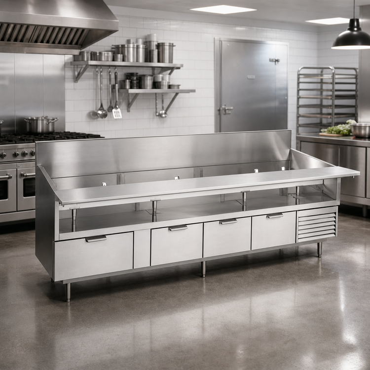 Product image #2 for La Rosa 120-Inch Refrigerated Equipment Stand with 4 Drawers, Self-Contained Side-Mounted Refrigeration