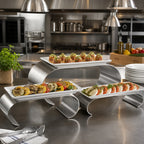 Thumbnail image #2 for American Metalcraft CRS3 3-Piece Stainless Steel Buffet Riser Set, Satin Finish, Curled Ends Case of 6