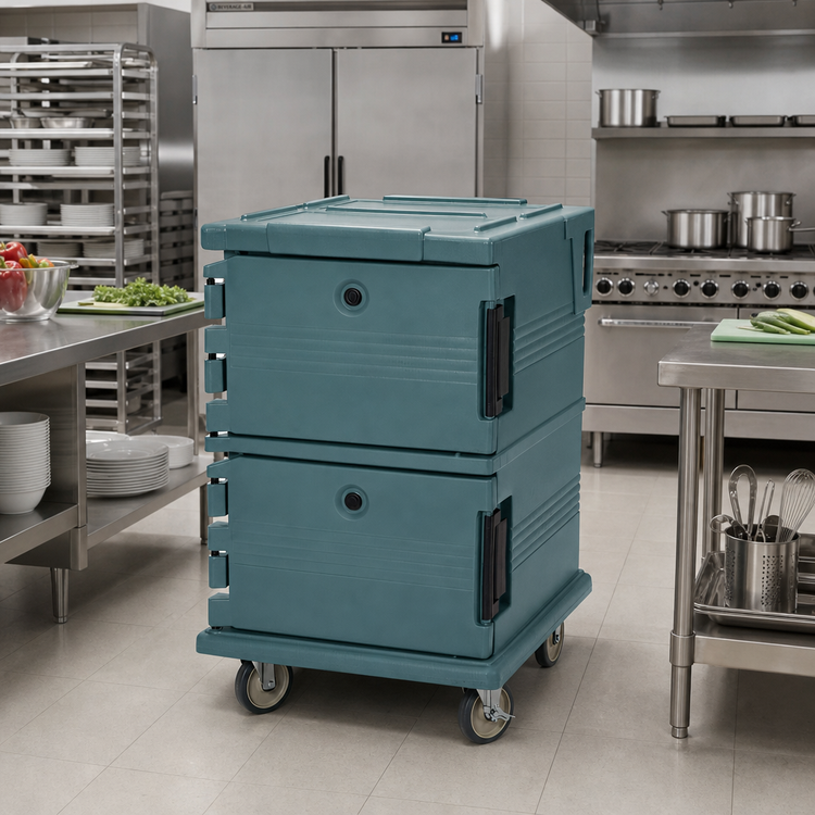 Product image #3 for Cambro Ultra Camcart® Double-Compartment Front-Loading Insulated Food Pan Carrier, 12 Full-Size Pan Capacity, Slate Blue