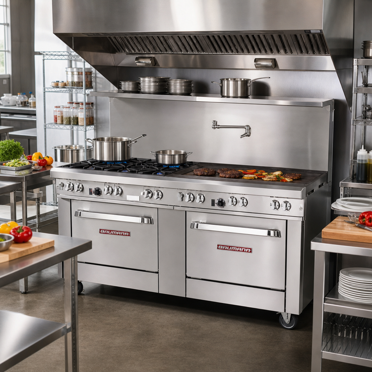 Product image #2 for Ultimate 72-Inch Gas Restaurant Range with 5 Burners, 36-Inch Griddle, and Dual Convection Ovens