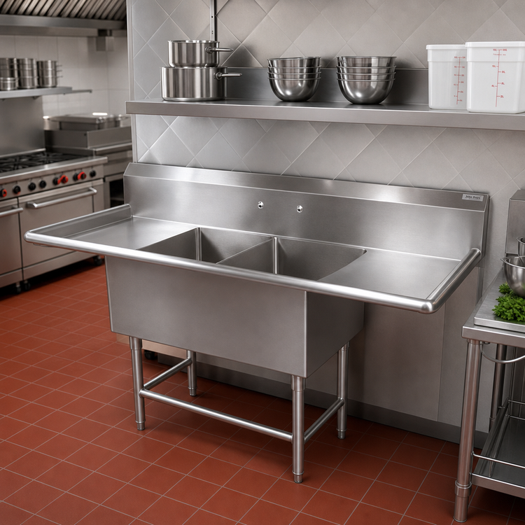 Product image #2 for John Boos Pro-Bowl 2-Compartment Stainless Steel Sink with Left and Right 30-Inch Drainboards