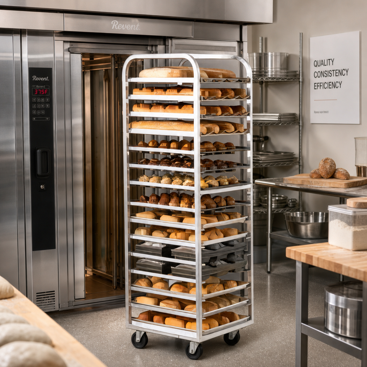 Product image #2 for Adamatic/Revent A-Style Lift Roll-In Oven Rack, 21-Pan Capacity, Single End Load