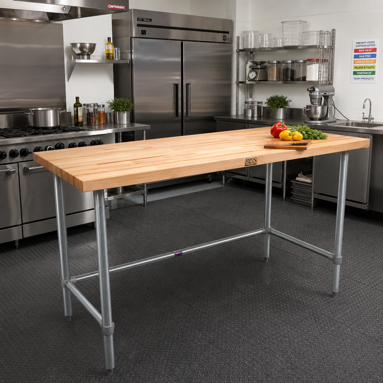 Product image #2 for John Boos SNB18 Wood Top Work Table with Stainless Steel Base, 120 x 36 Inches
